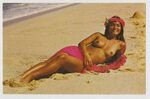 vintage postcard Tiki Hawaiian girls, Beach girls, Hula girl
